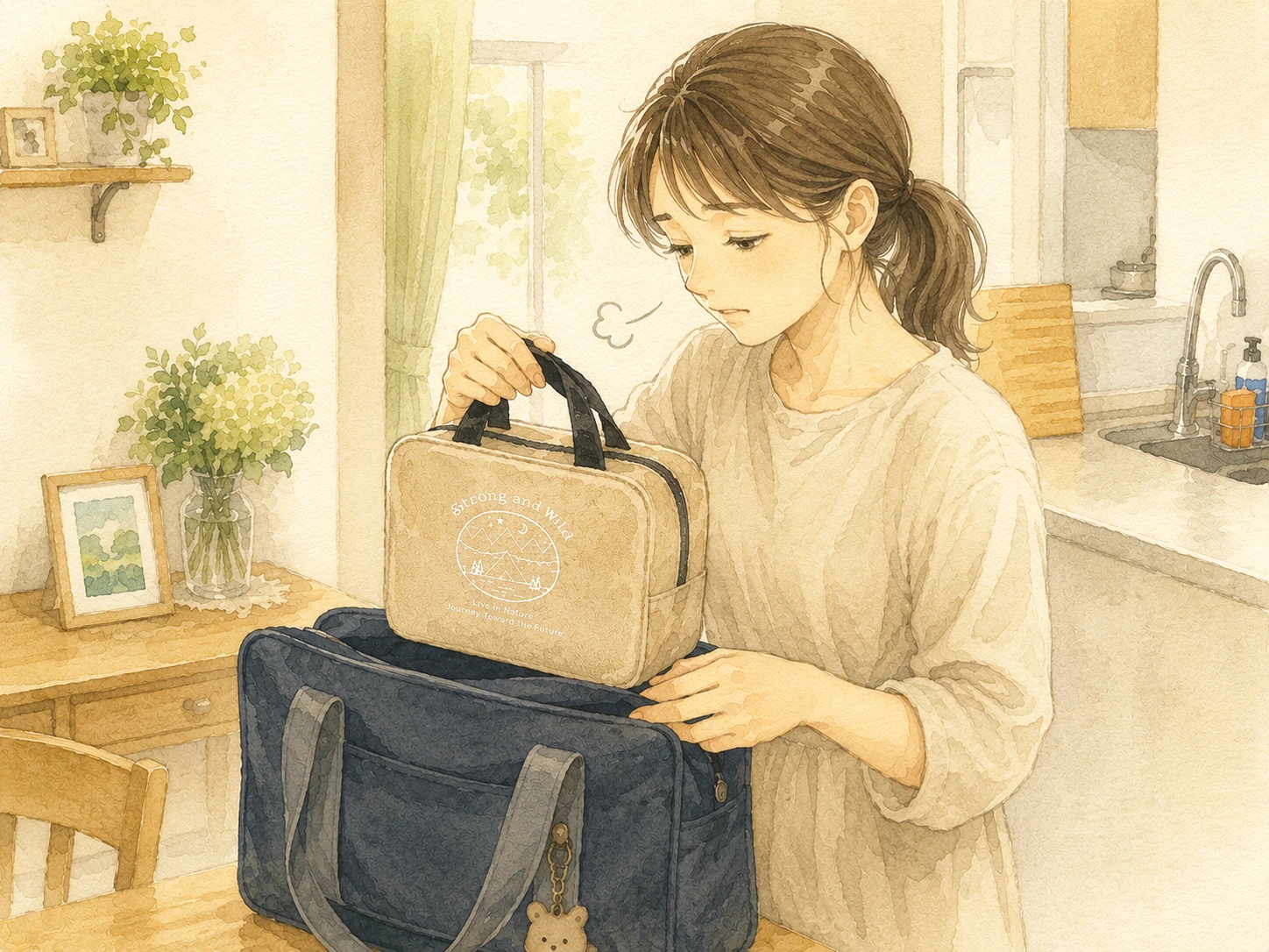 少しため息をつきながら、お母さんはバッグからお弁当箱を取り出して洗います。:カウンセリング()
