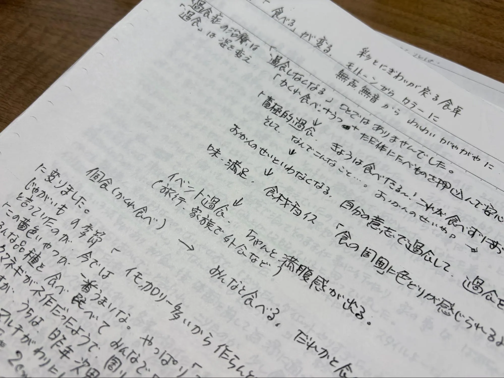 20代の過食症の娘さんのご相談がとてもきれいに解決したケースの、お母さんによるA3で14枚、手書きの体験談：カウンセリング（摂食障害）