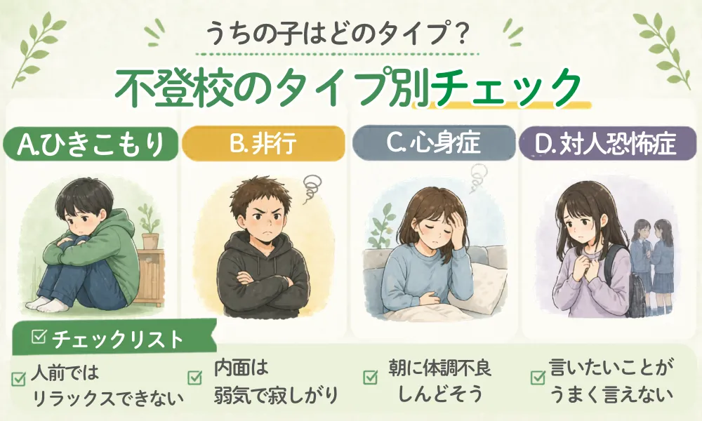 「【精神科医監修】不登校タイプ診断チェックリスト｜わが子はどれ？」：カウンセリング（不登校）
